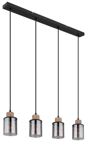 Lampada a sospensione, metallo, nero opaco, vetro fumé, L 78 cm
