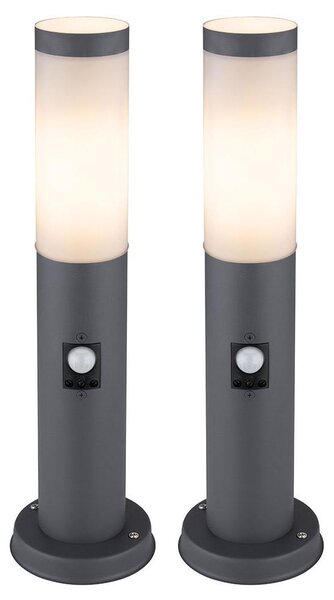 2 lampade da battiscopa, acciaio inossidabile, antracite, con sensore, H 45 cm