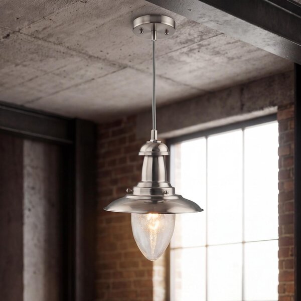 Lampada a sospensione in metallo e vetro, L: 18 cm, A: max. 95 cm, color argento, attacco E27, lampada a sospensione in stile marittimo per interni