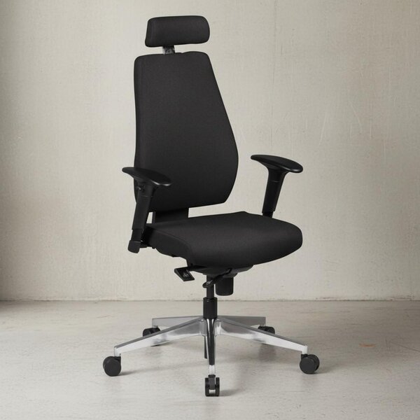 Sedia da ufficio schienale ergonomico, inclinazione del sedile/schienale regolabile, poggiatesta, tessuto resistente, base in alluminio | Kadima Design