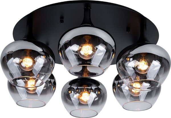 Lampada da soffitto, metallo nero, vetro fumé, diametro 65 cm