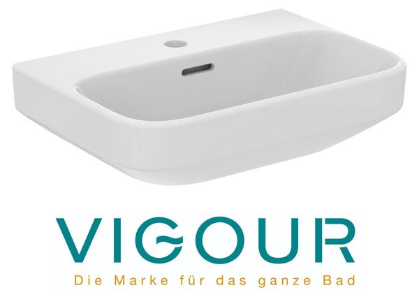 Lavabo da appoggio VIGOUR DERBY V3 40x30 cm PflegetectPlus con foro per rubinetto e troppopieno, bianco