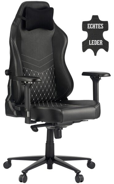 Sedia da gioco in vera pelle ZEN SAGA, fino a 130 kg, nera