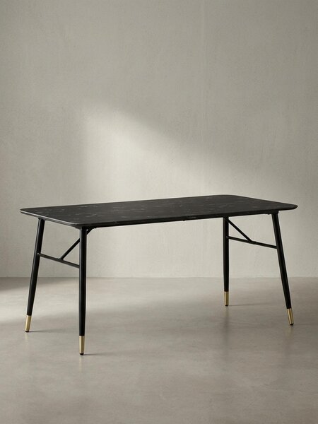 Tavolo da pranzo 120x60x76 cm, nero effetto marmo, moderno, tavolo da cucina piccolo, tavolo da pranzo rettangolare, tavolo da pranzo con gambe in metallo