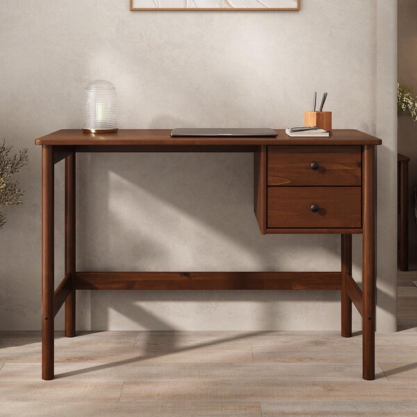 Scrivania MARLO in legno massello, color castagno – Scrivania in legno con 2 cassetti, tavolo per l'ufficio in casa con spazio contenitivo, design minimalista