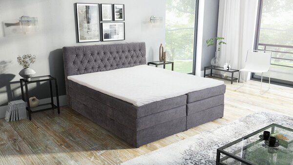 Letto matrimoniale con rete a molle Bonell, dimensioni 180x200, modello "Hotel", completo di materasso, topper e contenitore per biancheria