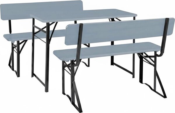 Set da giardino BBDL-119, 1 tavolo e 2 panche, lunghezza 119 cm, grigio