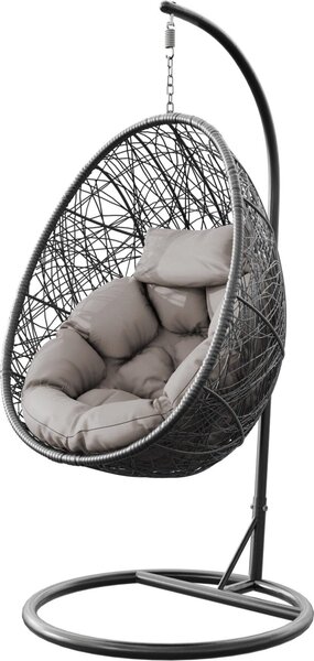 Mirjan24 Poltrona sospesa Fogo, mobili da giardino eleganti, poltrona da giardino con struttura in acciaio, cestello sospeso, bozzolo (colore: grigio, cuscini: grigio)