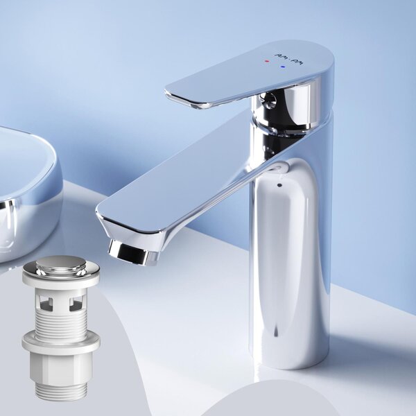 AM.PM Rubinetto da bagno con scarico a scomparsa per lavabo Rubinetto da bagno cromato Rubinetto da lavabo con scarico a scomparsa Valvola in ottone da 1 1/4 di pollice Scarico