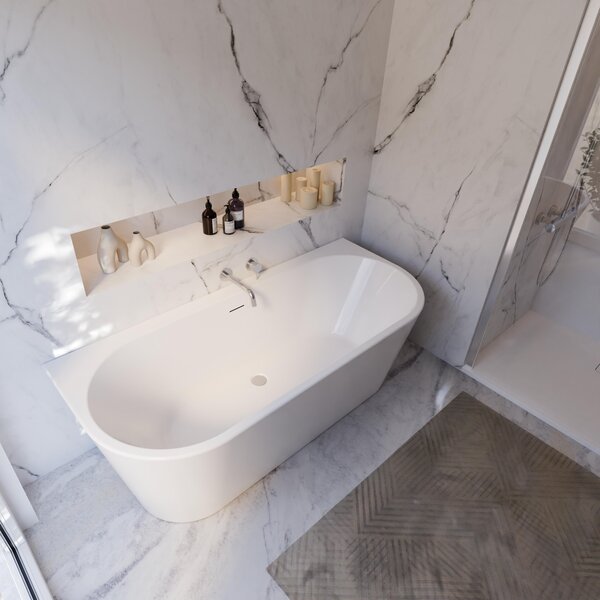 Vasca da bagno Schulte 170x75 cm, acrilico, set completo con grembiule premontato, piedistallo e set di scarico e troppopieno, modello: Rio, bianco lucido