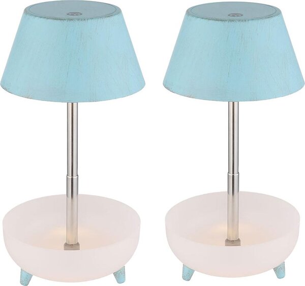 Set di 2 lampade da tavolo a LED, blu, dimmer touch, batteria ricaricabile, H 22,5 cm