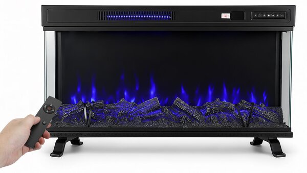 Ikodm, caminetto elettrico da 36 pollici, 1800 W, con vetro panoramico su 3 lati e connessione Wi-Fi