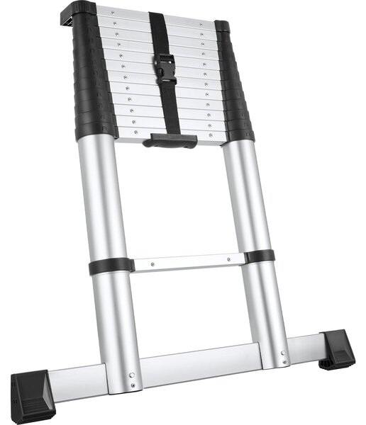 Scala telescopica in alluminio tectake® da 3,85 m, con 13 gradini, dotata di sistema di bloccaggio affidabile e meccanismo di chiusura ammortizzata