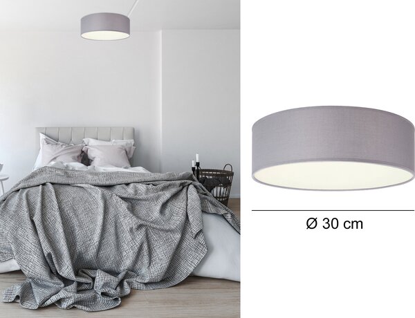 Lampada da soffitto a LED rotonda Ø30 con paralume in tessuto grigio - Paralumi per lampade da soffitto
