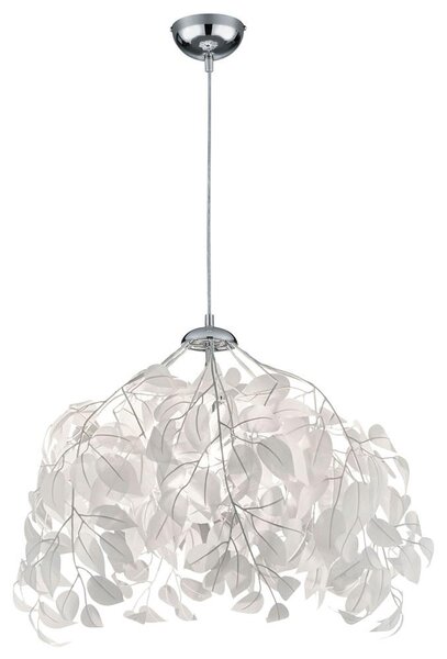 Lampada a sospensione, metallo, foglie/rami, bianca, H 150 cm