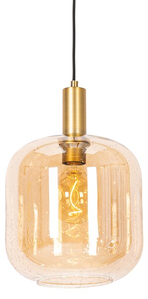 Lampada a sospensione di design nera con ottone e vetro ambrato - Zuzanna