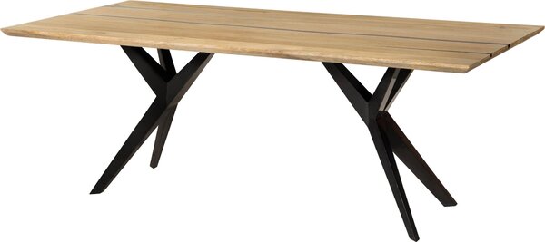 MASSIVMOEBEL24 | Tavolo da pranzo in legno di mango e resina epossidica nera 200x100x76 laccato natur / gambe a stella antracite lucido EPOXY