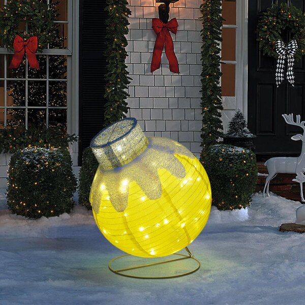 Luci di Natale con collegamento alla rete elettrica - Globo gigante illuminato XL 83 x 60 cm - Per aree interne e esterne coperte - Giallo - LED bianchi caldi + telecomando