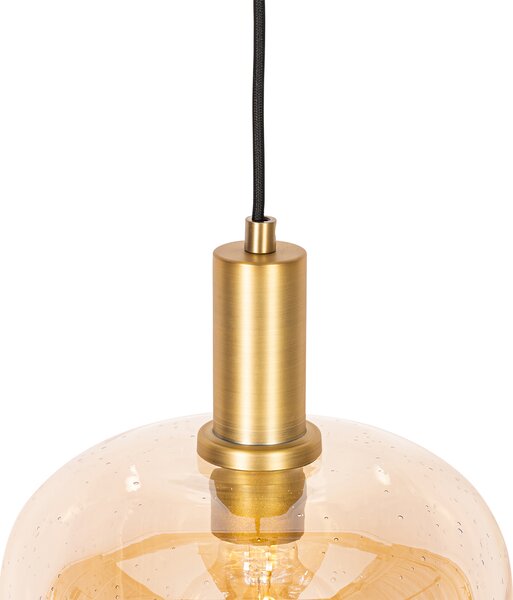 Lampada a sospensione di design nera con ottone e vetro ambrato - Zuzanna
