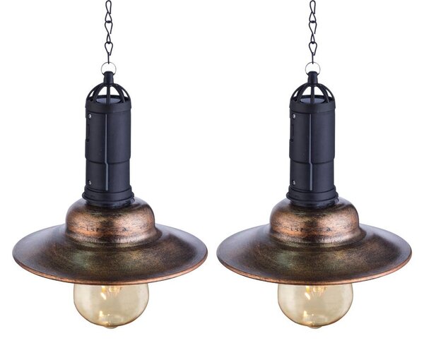 Set di 2 lampade a sospensione solari a LED, metallo scuro, vetro trasparente
