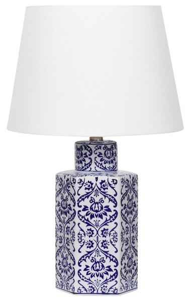BELIANI Lampada da tavolo bianca e blu con base in porcellana e paralume in lino 53 cm stile moderno soggiorno camera da letto