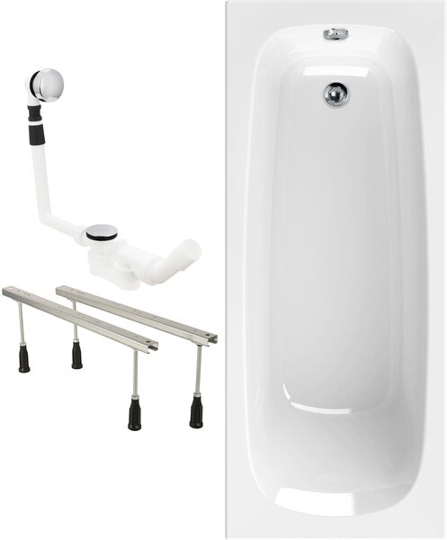 Set per vasca da bagno Calmwaters® 180x80 cm, design originale, prodotto nell'UE. Vasca da bagno in acrilico 3in1 con supporti e sistema di scarico, forma ergonomica, set completo, 180 x 80 cm, bianca
