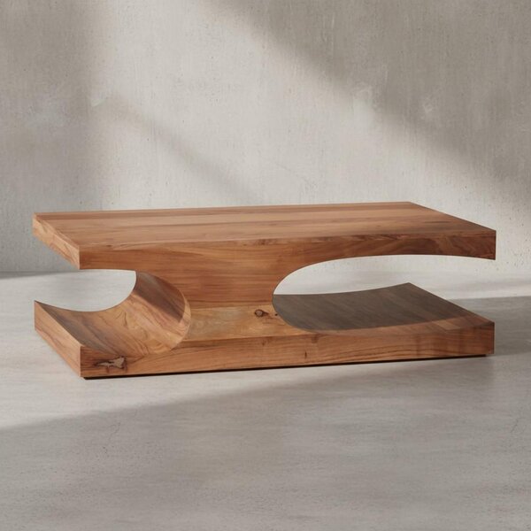 Tavolino "Teko" in legno massiccio: 2 vani portaoggetti, 118x38x70 cm, fatto a mano, di facile manutenzione. Beige, 118x70x38 cm | Kadima Design