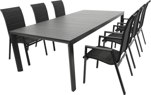 DEGAMO Set LAGOS XL 7 pezzi, alluminio + tessuto sintetico nero