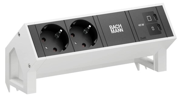 Scrivania BACHMANN DESK2, 2 prese CEE7/3, 1 porta USB-C con alimentazione da 45W, lunghezza 0,2 metri, colore RAL9010