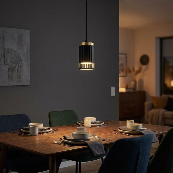 Lampada a sospensione, metallo nero oro, H 120 cm
