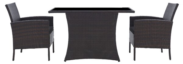 Gruppo da giardino Möbilia 3 pezzi | 2 poltrone con cuscini, 1 tavolo | polyrattan | marrone | 10020013 | serie GARTEN
