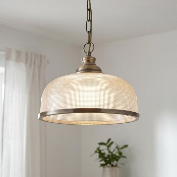 Lampada a sospensione in metallo e vetro larga 27 cm H: max. 120 cm in ottone antico E27 Art Nouveau