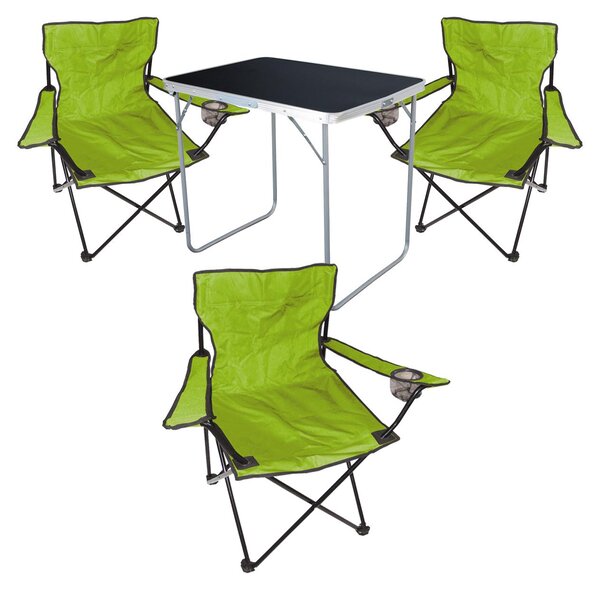 Set da campeggio da 4 pezzi: tavolo da campeggio + 3 sedie pieghevoli da campeggio