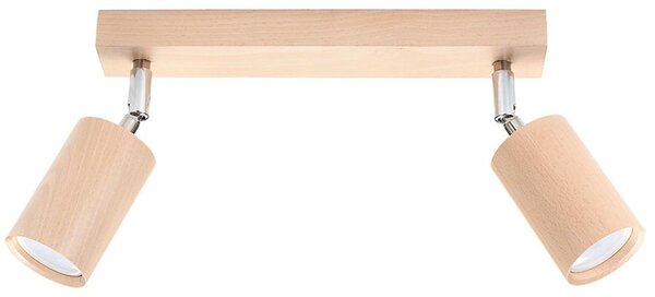 Lampada a soffitto, legno, marrone, faretti orientabili, lunghezza 30 cm