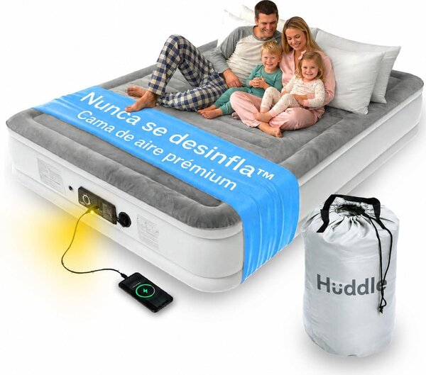 Letto gonfiabile matrimoniale king size, 180x213 cm, con pompa, porta USB e luce notturna