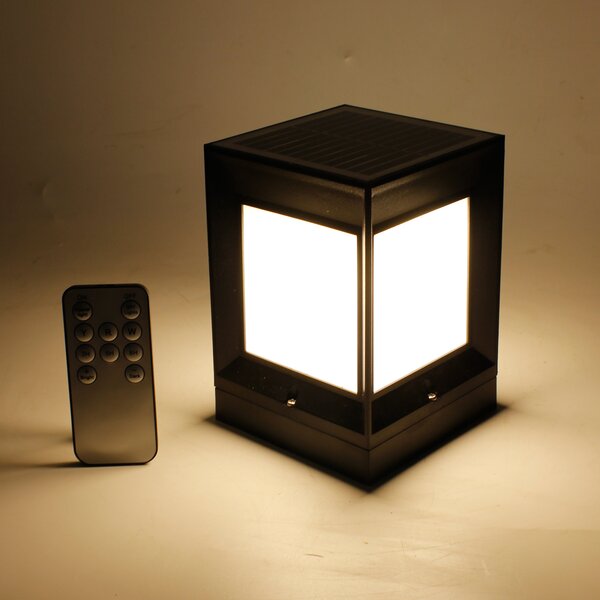 Lampada solare palo lampada recinzione illuminazione palo luce 10x10x14 cm con telecomando luce solare 3.7V 1200 mAh lampada recinzione luce esterna luminosa bianco caldo e freddo regolabile