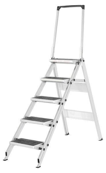 Scala di sicurezza Hymer a 5 gradini con rivestimento in gomma antiscivolo e maniglione