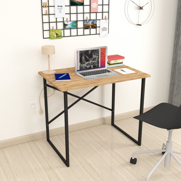 Scrivania Tjeldsund scrivania per computer scrivania per ufficio 74 x 90 x 60 cm scrivania da lavoro struttura in metallo tavolo per computer portatile rovere