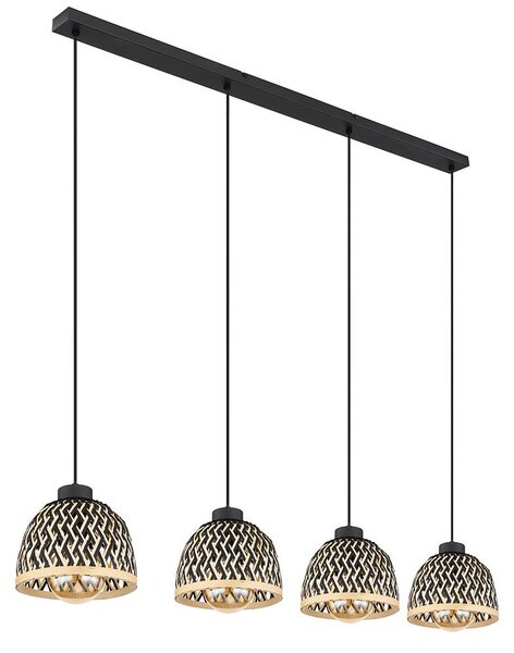 Lampada a sospensione, 4 luci, bambù in metallo, marrone, regolabile in altezza