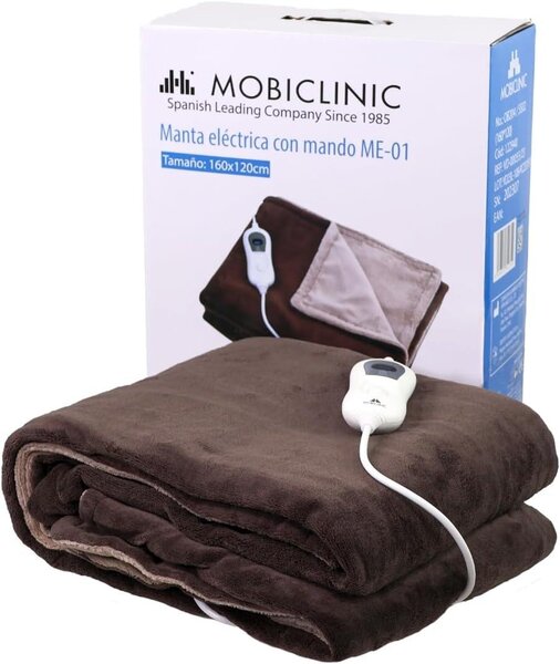 Coperta elettrica con telecomando | 63x120 cm | Marrone | Temperatura regolabile | Mobiclinic