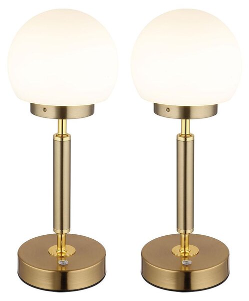 2x Lampada da tavolo a LED in ottone, touch dimmer, batteria ricaricabile, H 28,5 cm