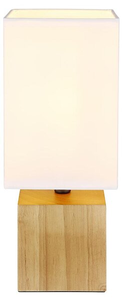 Lampada da tavolo a LED, legno naturale, tessuto bianco, H 30 cm