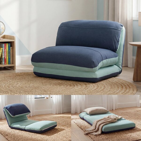 Divano letto MCW-E68, divano letto funzionale poltrona pieghevole poltrona reclinabile, tessuto/tessuto ~ blu chiaro/blu scuro