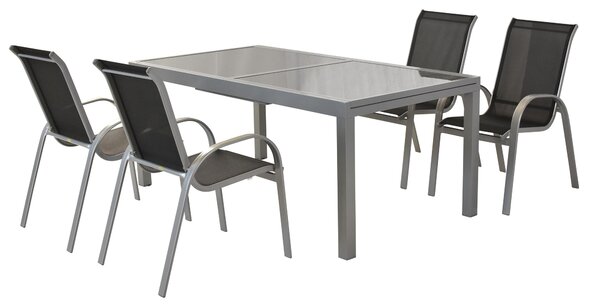 Merxx Set di mobili da giardino Amalfi, 5 pezzi, nero - 4 poltrone, 1 tavolo - Colore: nero - Dimensioni: poltrona: 75x57x95 tavolo: 160/220x90x75; 4x 26310-317 + 1x 26452-219