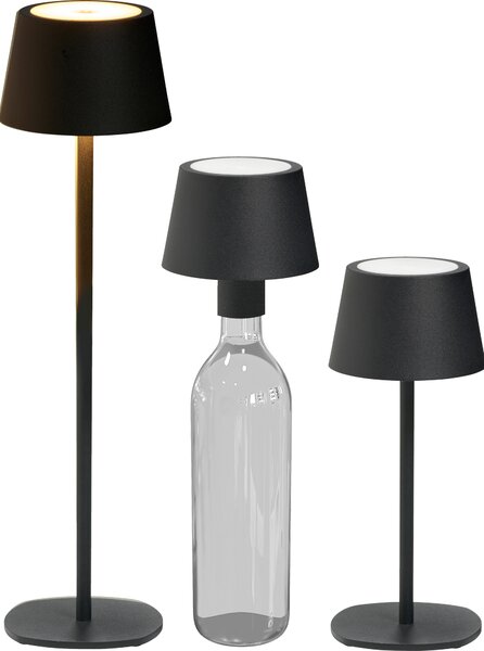 Lampada da tavolo a LED lampada a bottiglia 3in1 altezza massima 45 cm luce bianca calda (3000K) nero