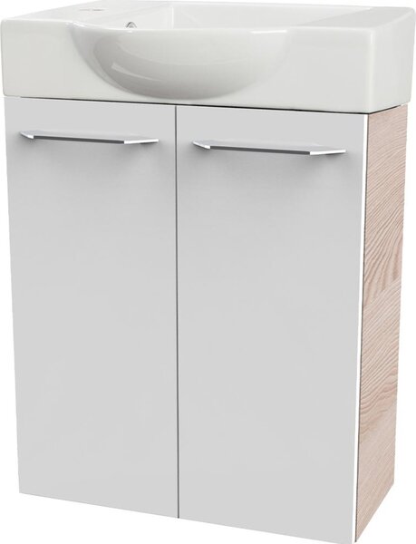 Fackelmann SBC B. CLEVER Set per bagno ospiti a 2 pezzi, 55 cm, marrone chiaro/bianco, 2 ante, foro per rubinetto in Vetroceramica a sinistra
