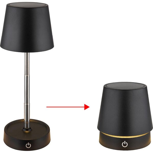 Lampada da tavolo a LED, touch dimmer, batteria ricaricabile, regolabile in altezza, H 28 cm