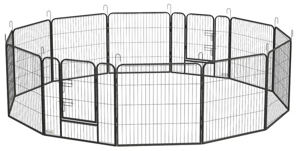 PawHut Recinto per cuccioli, altezza 80 cm, 12 elementi, con 2 porte, in acciaio, grigio