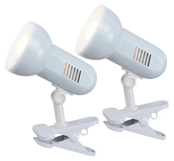 Lampada da tavolo, set da 2, con luce direzionabile, colore bianco, materiale: metallo, altezza 21 cm
