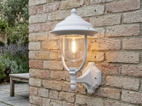 Lampada da parete LED in stile rustico, grande lanterna da parete bianca da appoggio, altezza 43 cm